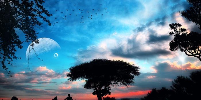 1920x1200 Happy couple silhouette under the dusk sky wallpaper - Digital Art