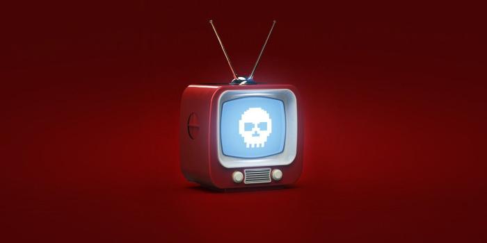 1332x850 Wallpaper Red, Minimalism, Background, TV, Art, Evil TV, Ovcharenko