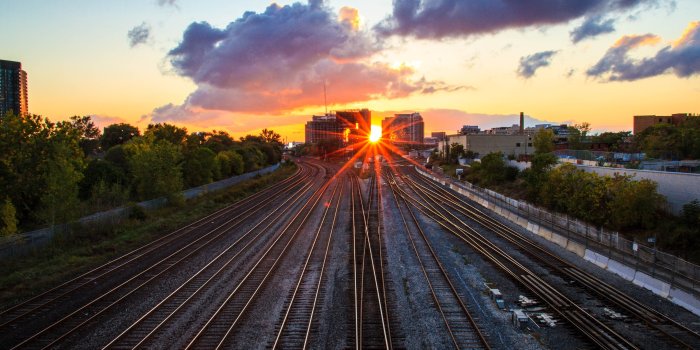 4893x3262 Brown and white wooden table, cityscape, sunset, Toronto, railway HD