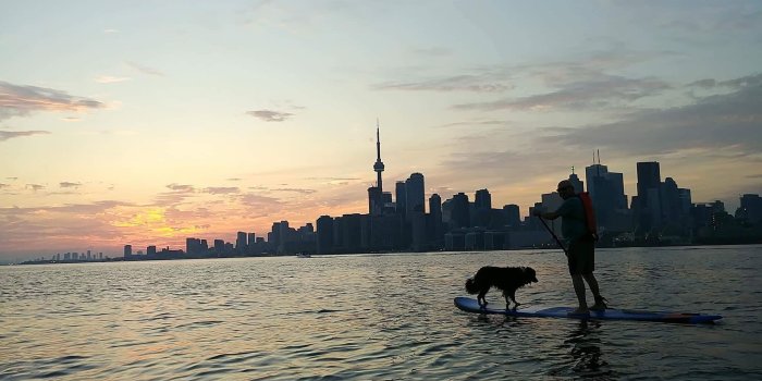 2048x1152 doggo and I SUP'ing Toronto at sunset : pics