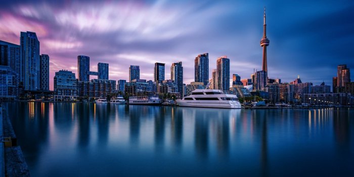 1920x1200 Download wallpapers CN Tower, Toronto, Inner Harbour, Canada, Sunset