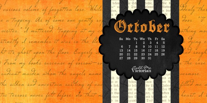 1365x768 October 2013 Desktop Calendar Wallpaper | Call Me Victorian