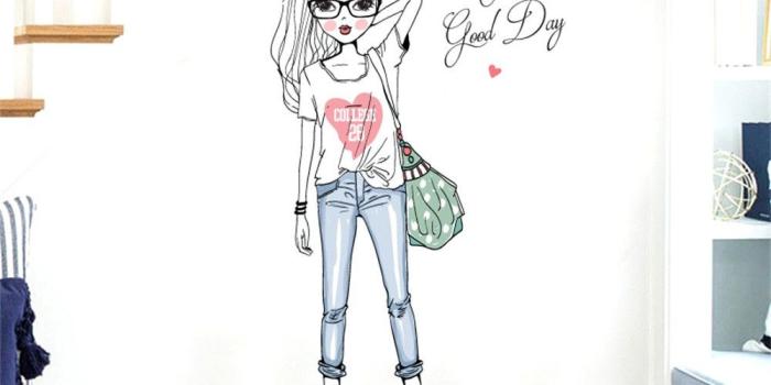 1000x1000 Cute DIY Lovely Girl Art Wall Stickers For Kids Rooms PVC Wall Decals Home  Decor Fashion Girl Hand Painted Wallpaper Decoration Home Decal Home Decal 