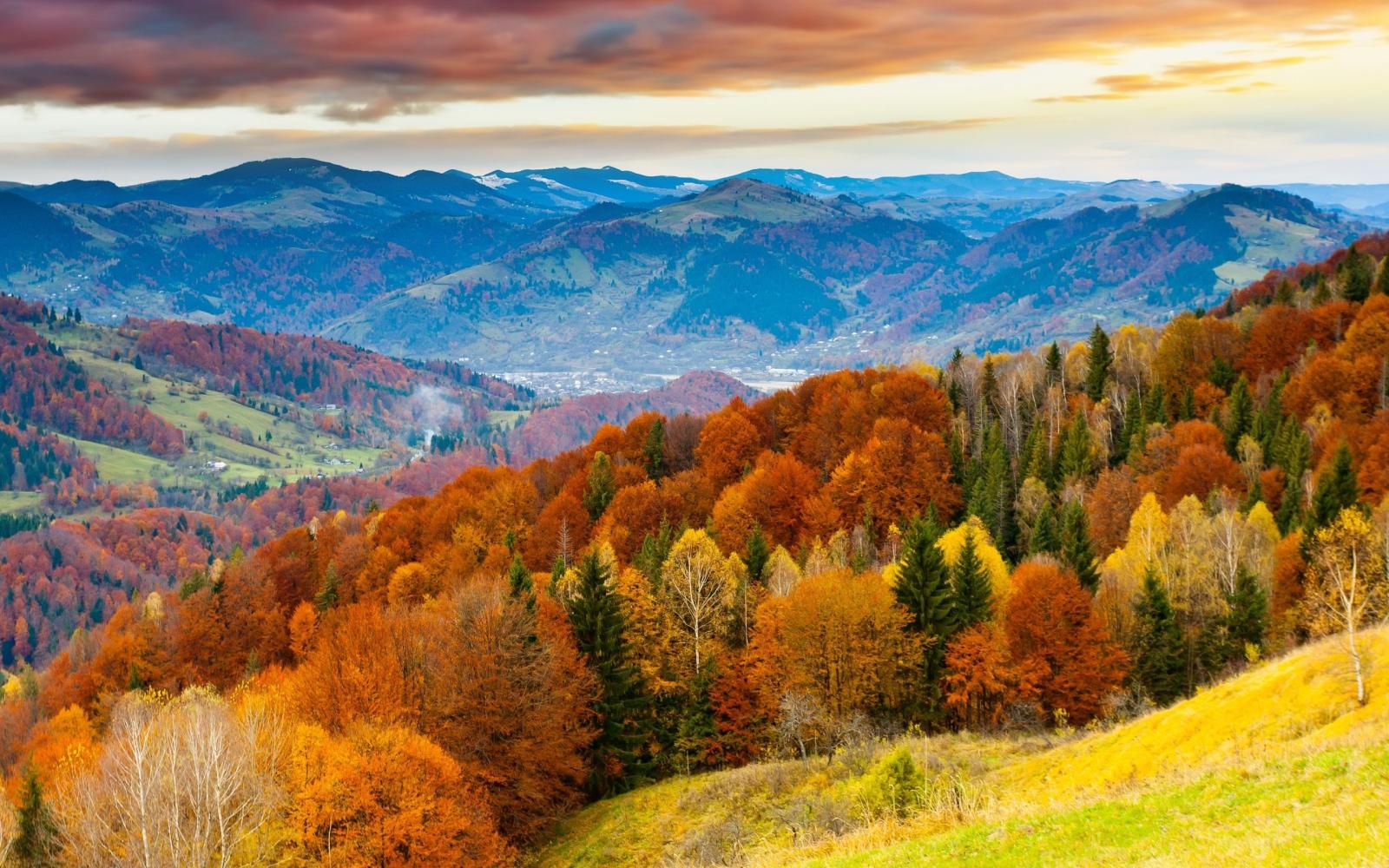 2560x1600 Download 2560x1600 Trees, Fall, Mountain, Sunset, Clouds Wallpapers