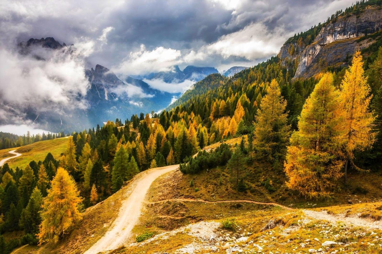 1989x1325 fall, Mountain, Clouds, Forest, Road, Alps, Italy, Nature, Landscape