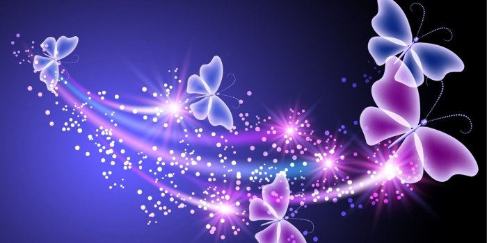 1332x850 Wallpaper butterfly, abstract, blue, pink, glow, neon, sparkle
