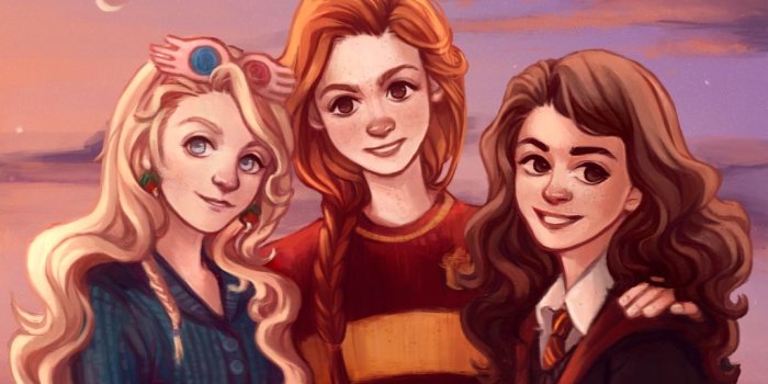1024x768 Luna Lovegood, Ginny Weasley and Hermione Granger by wiebkeart