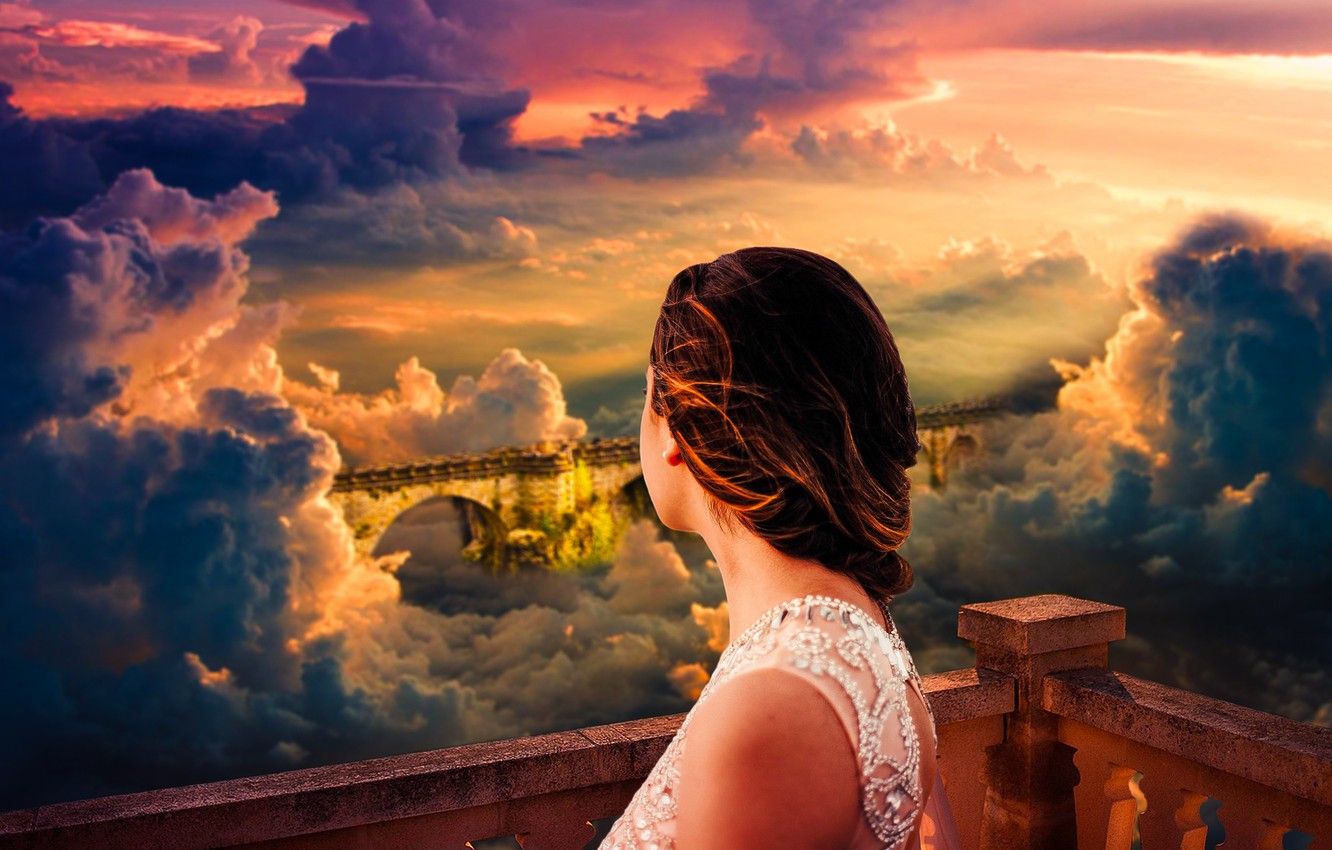 1332x850 Wallpaper dream, light, girl, summer, fantasy, fashion, sky, nature