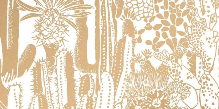 1500x1500 Cactus Spirit Screen Printed Wallpaper in Color Sphinx 'Metallic Gold on  White'