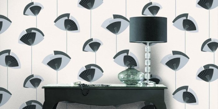 1000x1000 Crown Fanfare Wallpaper Diamond Black / White / Silver (M0688)