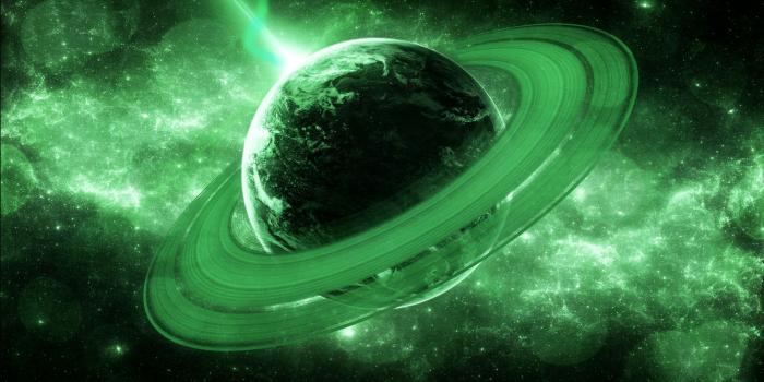 2560x1440 Wallpaper Planets Planetary ring Space Green 2560x1440
