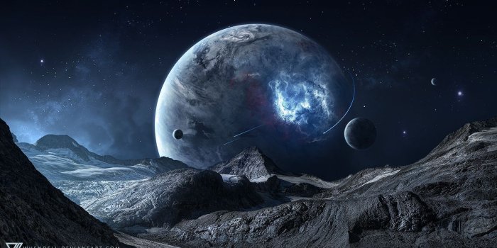 1366x788 Free download Blue Space Science Fiction Wallpaper in HD Pintast