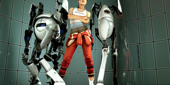 1332x850 Wallpaper girl, robots, Portal, Atlas, chell, PI-body images for