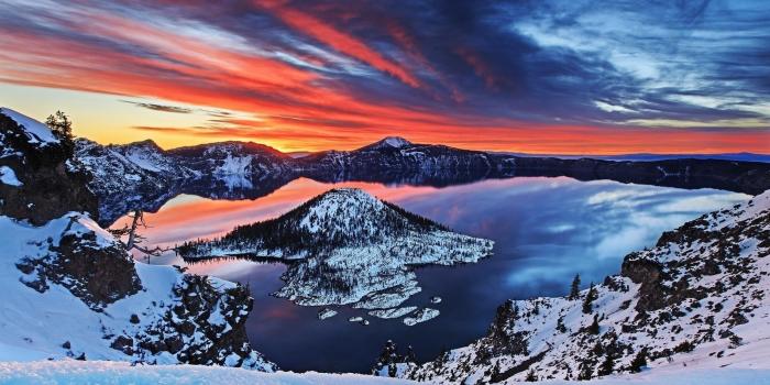 1920x1200 Crater Lake Oregon Sunset Snow wallpapers | Crater Lake Oregon