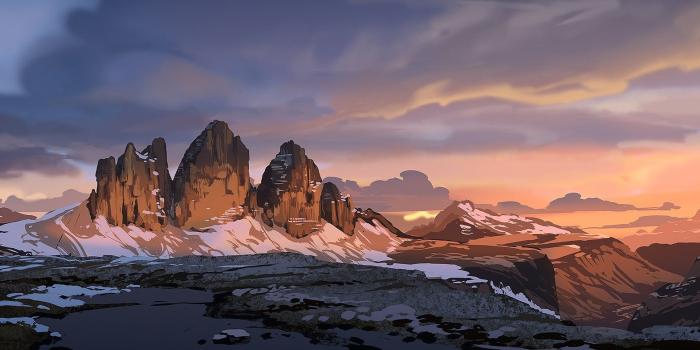 1772x786 2956194 mountains snow sunset wallpaper and background | Nature