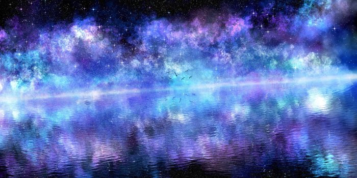 1846x1154 Starry Sky Water Birds Surface Reflection Purple Clouds Shining
