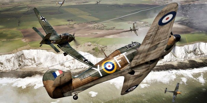1332x850 Wallpaper Battle of Britain, 1940, Bf.109E, WWII, Hawker Hurricane