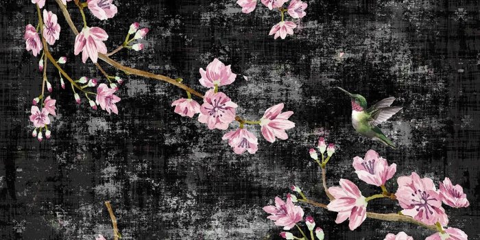 1200x1271 Blossom Fantasia Black Pink Wallpaper, Per Yard