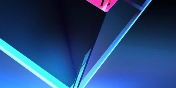 950x1689 Download 3D Cube Neon Red Blue Light Free Pure 4K Ultra HD Mobile