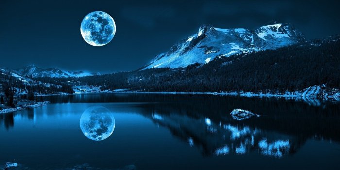 1920x1080 Blue, Night, Forest, Trees, Water, Cold, Moon, Mountain [1920×1080
