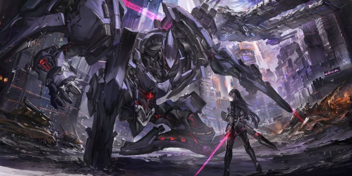 2863x1500 Robot Scifi Anime War, HD Artist, 4k Wallpapers, Images, Backgrounds