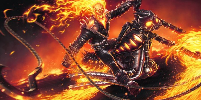 1332x850 Wallpaper fire, skull, chain, motorcycle, fire, sake, Ghost Rider