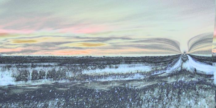 3054x1713 Snow covered field, glitch art, sky, photo manipulation, angel HD