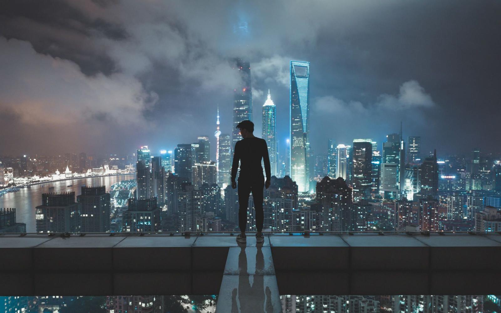 1920x1200 Download wallpapers roofing, 4k, Shanghai, nightscapes, roofer, Asia