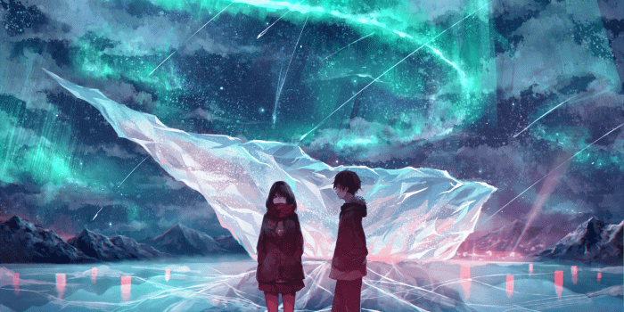 2560x1440 Download 2560x1440 Anime Couple, Ice Field, Scarf, Anime Girl, Boy