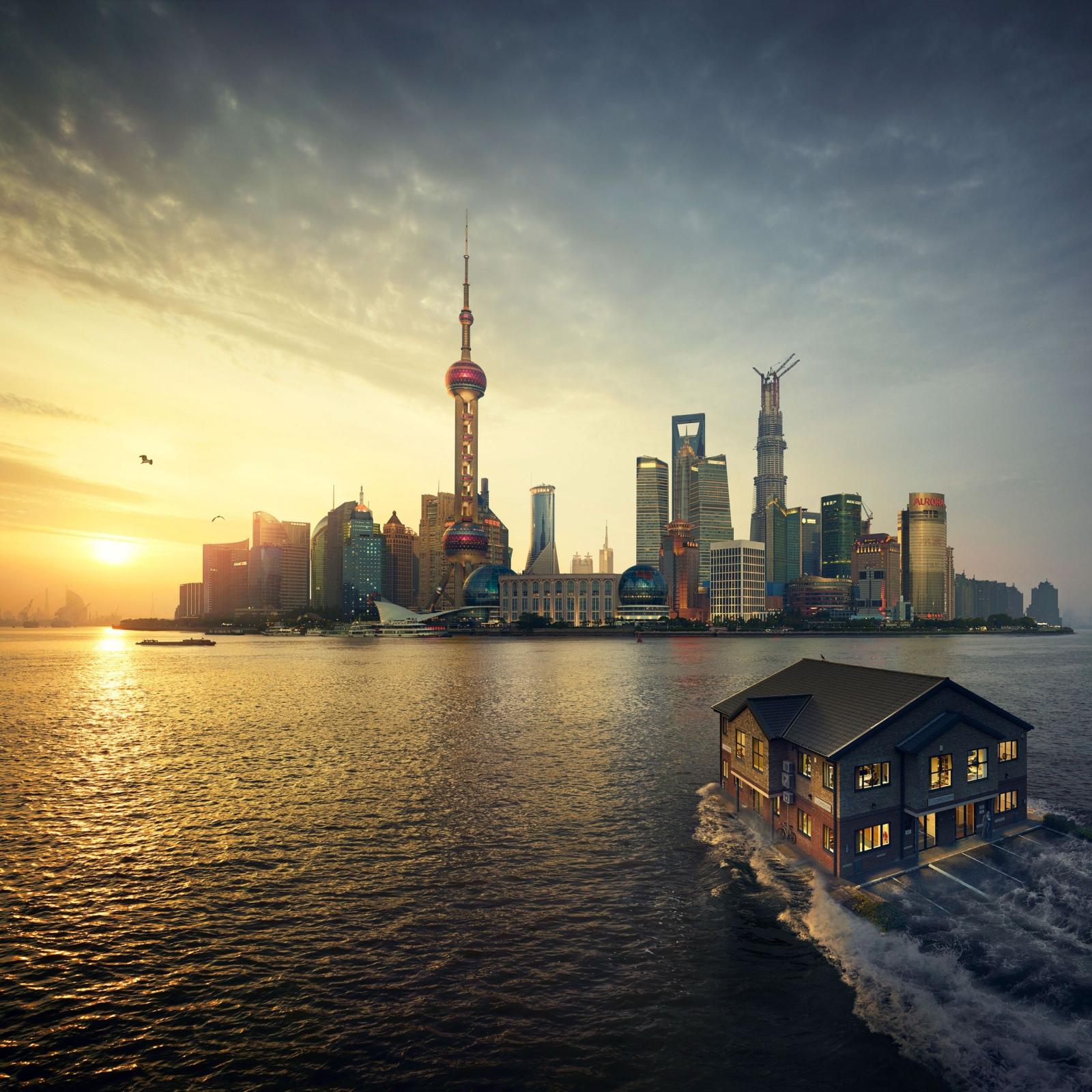 2560x2560 Wallpaper Shanghai, Sunset, Dusk, Floating house, HD, 4K, World, #9253