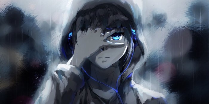 2560x1440 Download 2560x1440 Anime Boy, Hoodie, Blue Eyes, Headphones