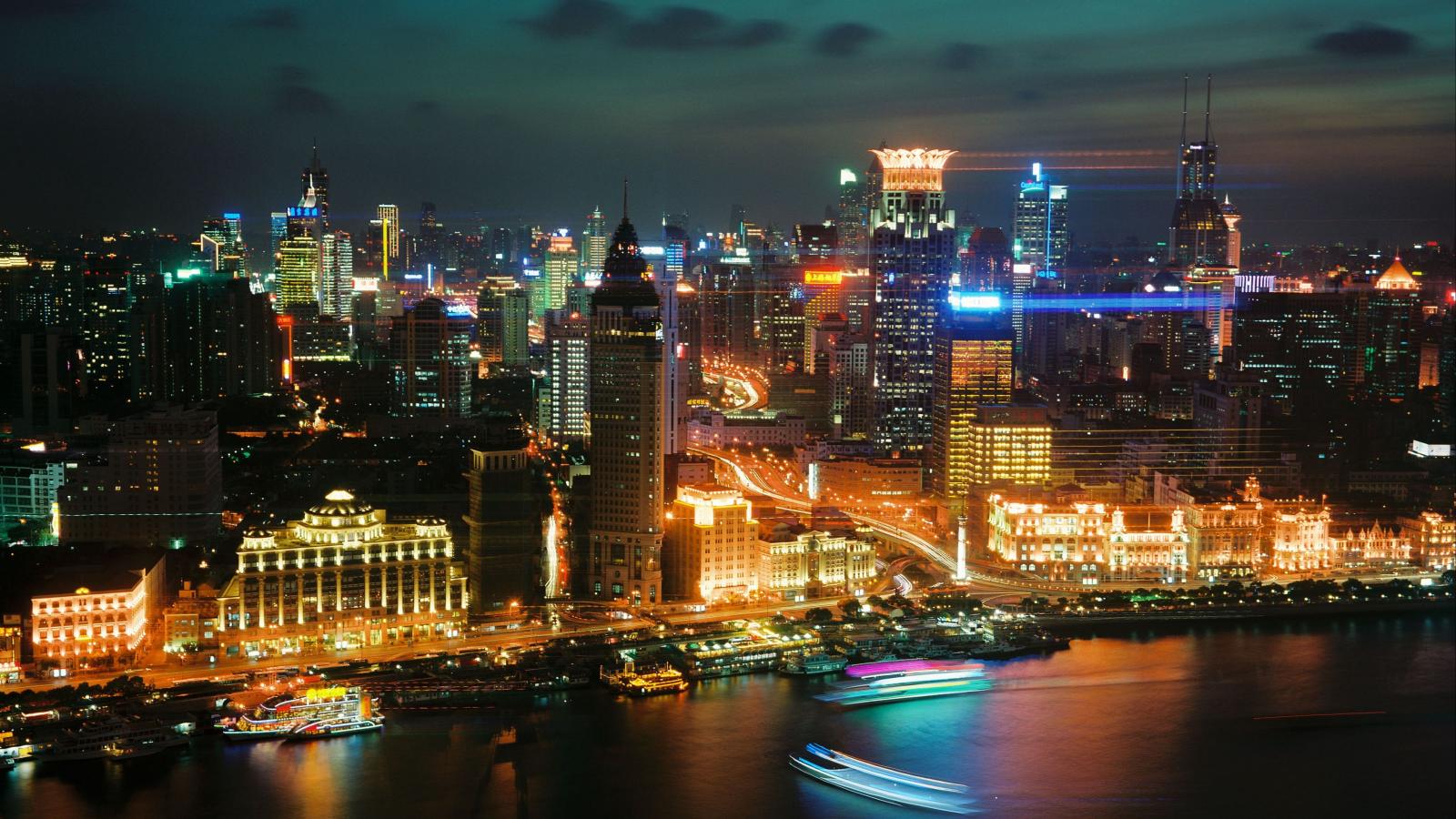 3840x2160 Wallpaper 4k shanghai, skyscrapers, night city, top view 4k night
