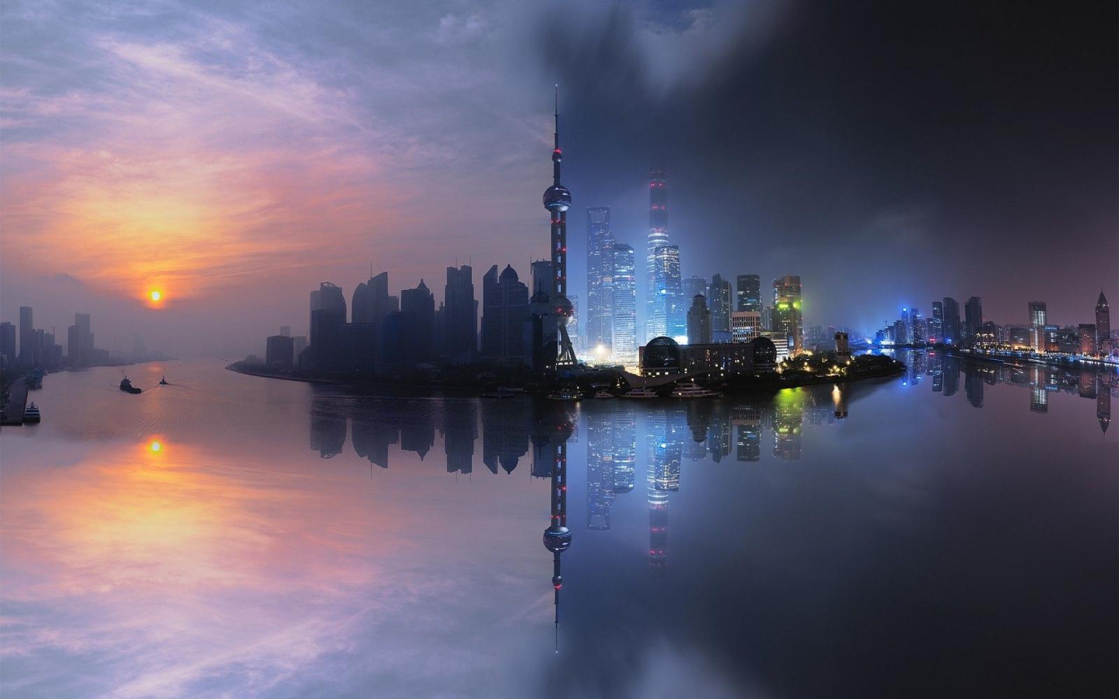 1920x1200 city, Cityscape, Shanghai, China, Skyscraper, Building, Sunset
