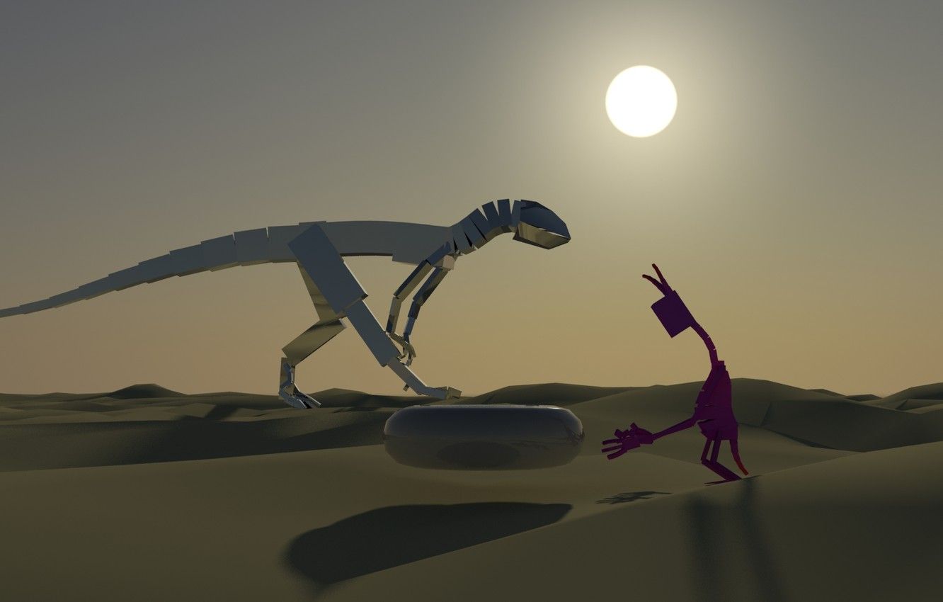 1332x850 Wallpaper the sun, desert, dinosaur, the situation, mirror, Alien