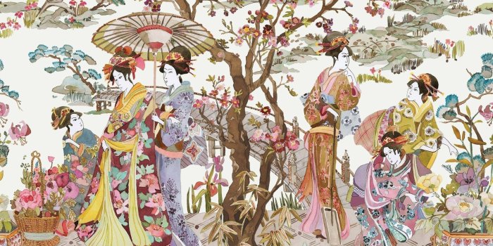 2048x2048 Japanese Garden Wallpaper in Ochre from the Enchanted Gardens