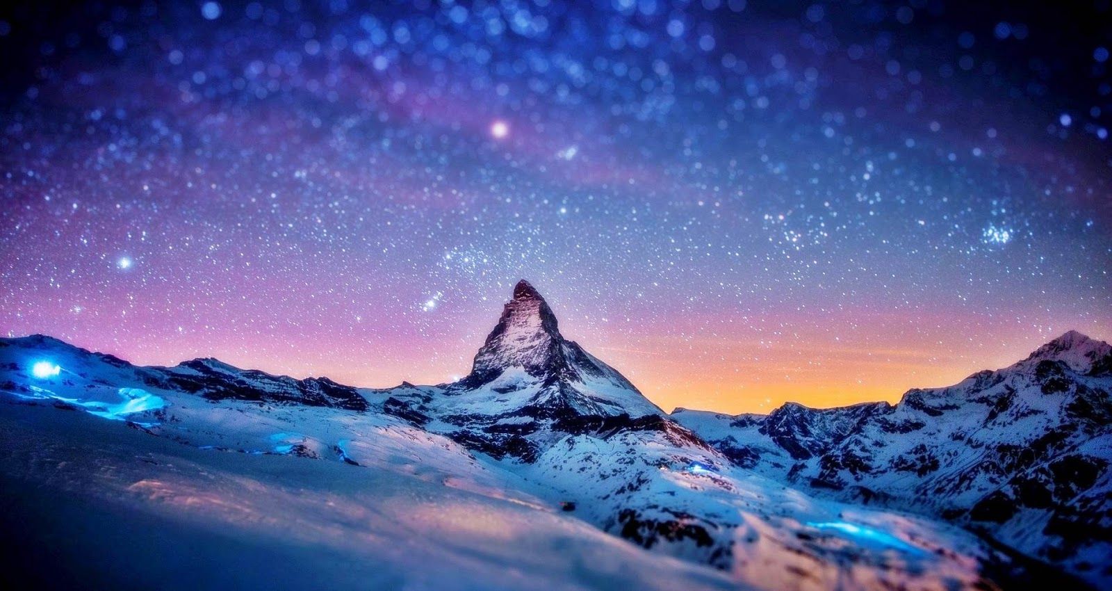 1600x850 Snow Mountain Wallpaper HD | night sky in 2019 | Mountain wallpaper