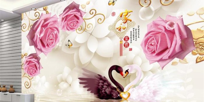 960x865 Custom Size 3D Photo Wallpaper Living Room Mural Flower Peony Rose Swan  Backdrop Picture Mural Home Decor Creative Hotel Study Wallpaper 3D