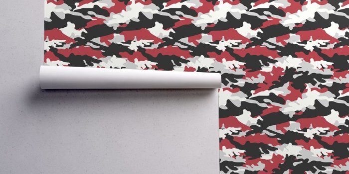 1024x1024 Details about Removable Water-Activated Wallpaper Camouflage Red Black  White Boys Camo