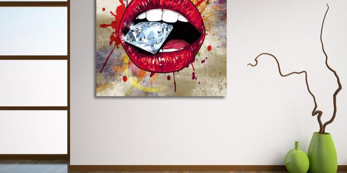 1024x768 Lips Wall Art, Red Hot Lips Crazy Diamond Lips Wall Canvas Art, Pop Ar