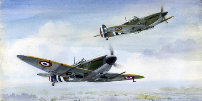 1332x850 Wallpaper flight, figure, art, fighters, Spitfire, British, Free