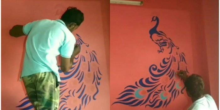1280x720 Stencil Peacock 3D Royale play texture wallpaper wall paint 3D design using  LED projector