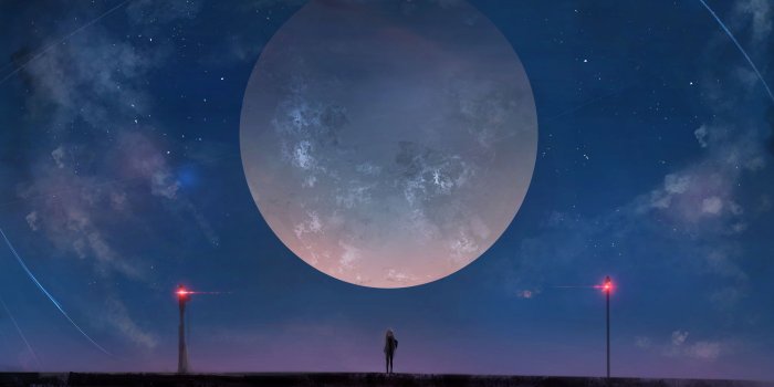 4500x2967 Huge Moon Anime Girl Night Sky Stars, HD Anime, 4k Wallpapers