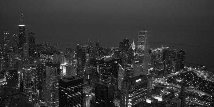1600x1200 Chicago Financial District At Night Black White Desktop Wallpaper
