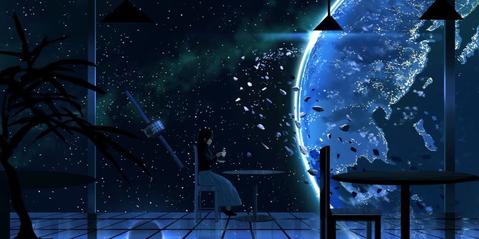 2105x1265 Anime-themed galaxy wallpaper, anime, space, tea HD wallpaper