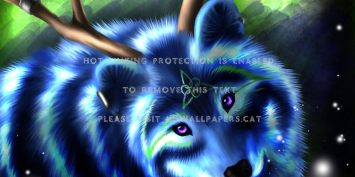 1680x1050 magic wolf blue green pink horns creature