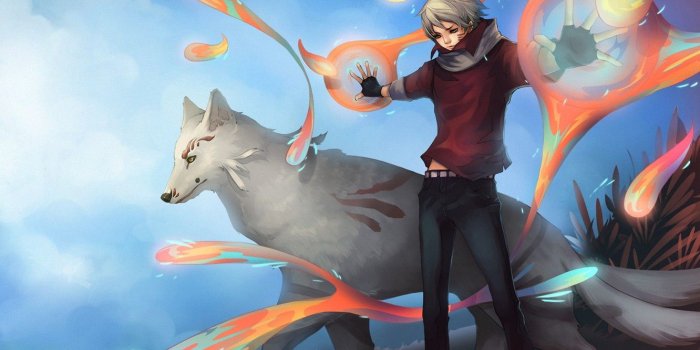 1332x850 Wallpaper magic, wolf, art, guy, madara, natsume yuujinchou, natsume