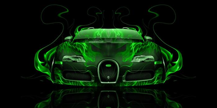 1920x1080 Gold Bugatti Veyron with Neon | Bugatti Veyron Front Green Fire