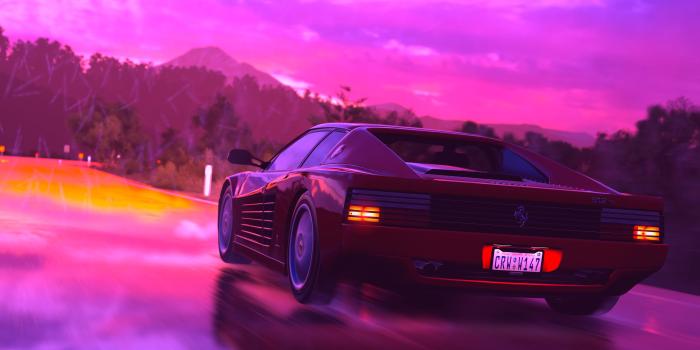 3840x2160 Wallpaper Ferrari, Sports car, RetroWave art, Neon, 4K, Creative