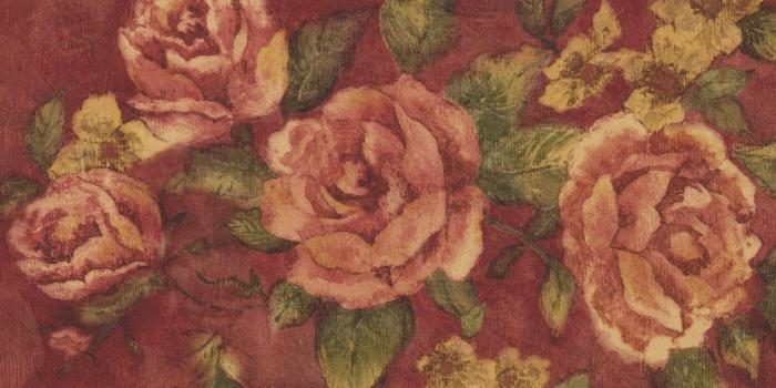 1402x921 Vintage Bloomed Magenta Pink Roses on Vine Maroon Wallpaper Border