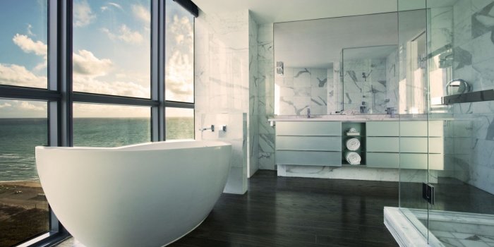 1680x1050 Modern Bathroom with Ocean View widescreen wallpaper | Wide